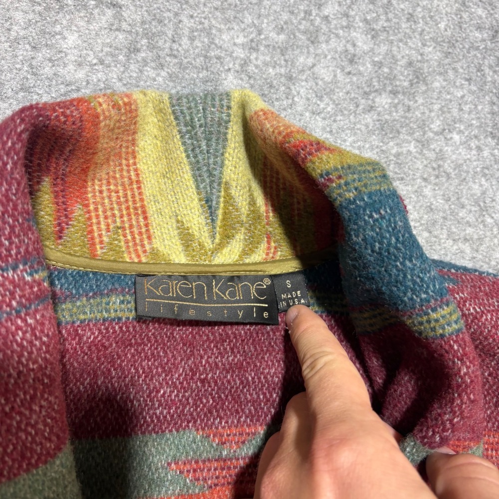 Karen Kane Lifestyle Southwestern Geometric Shawl Collar Jacket‎ Burgundy Small - Picture 2 of 5